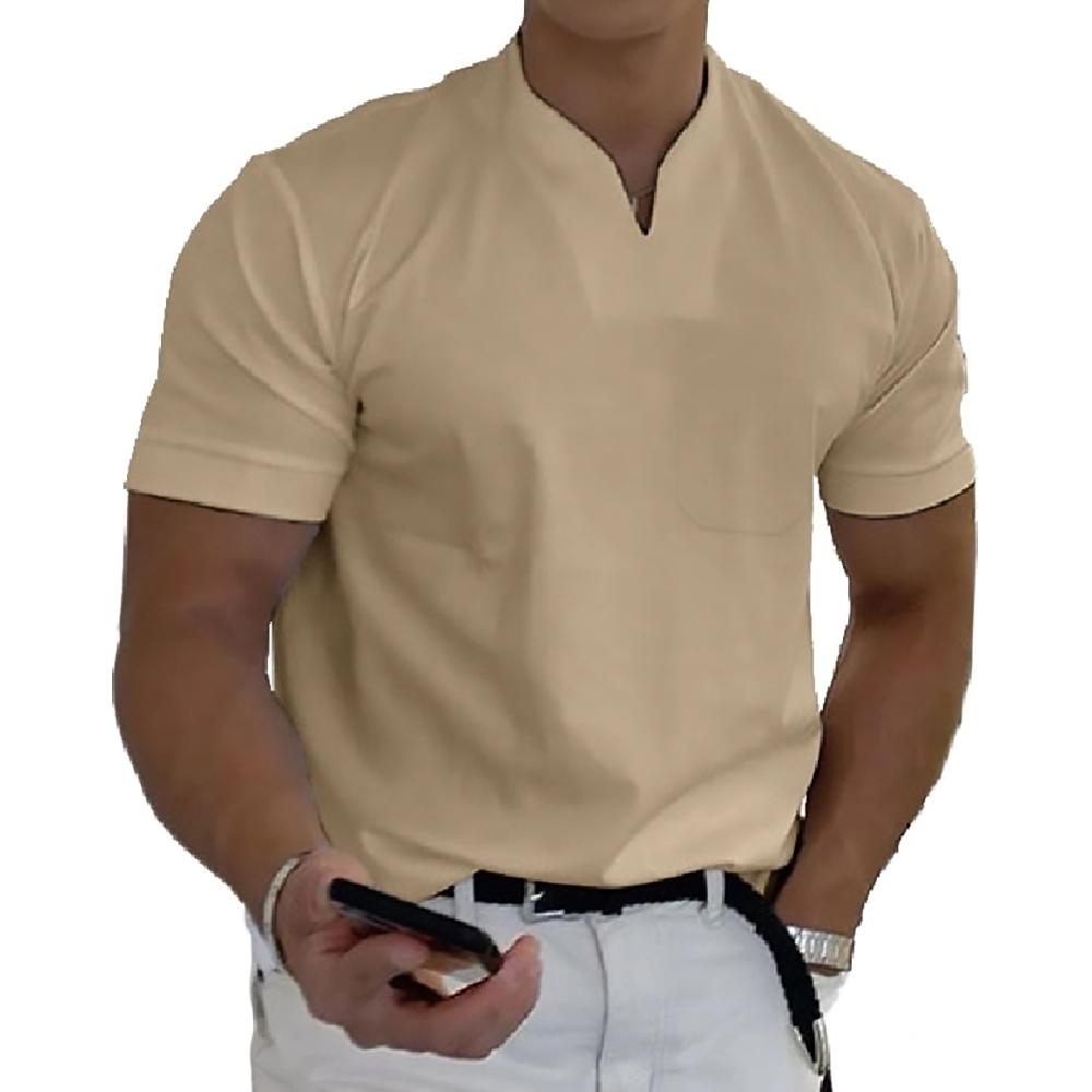 Men's Knit Polo Shirt with Notch Neck and Chest Pocket