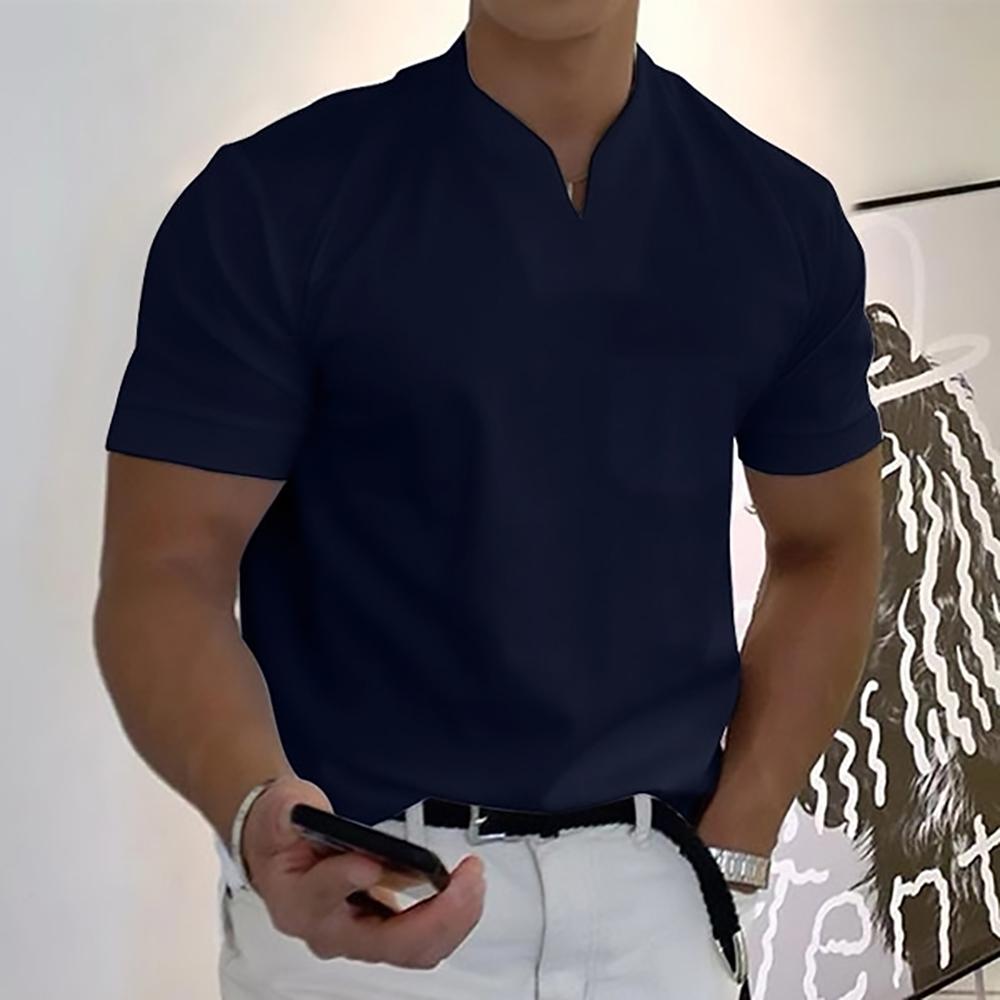 Men's Knit Polo Shirt with Notch Neck and Chest Pocket