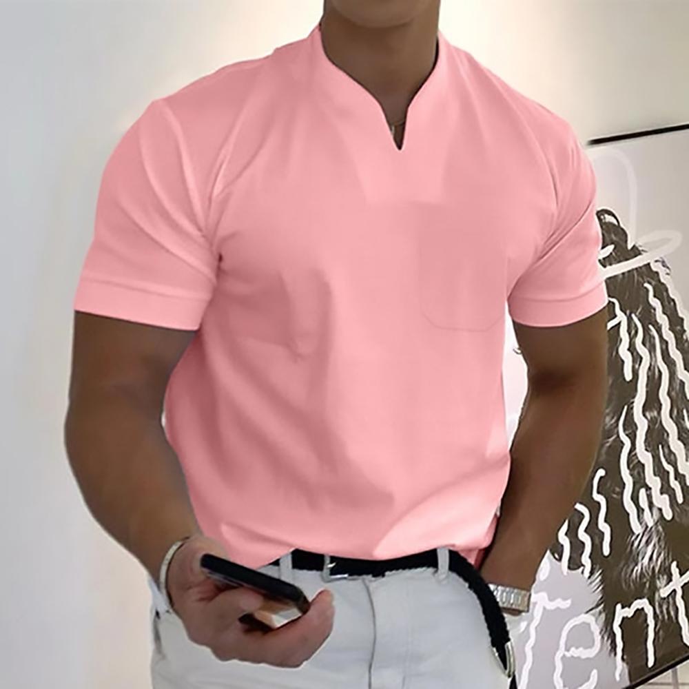 Men's Knit Polo Shirt with Notch Neck and Chest Pocket