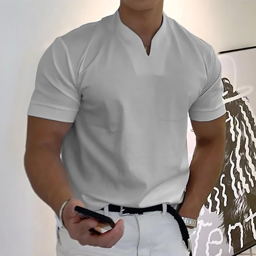 Men's Knit Polo Shirt with Notch Neck and Chest Pocket