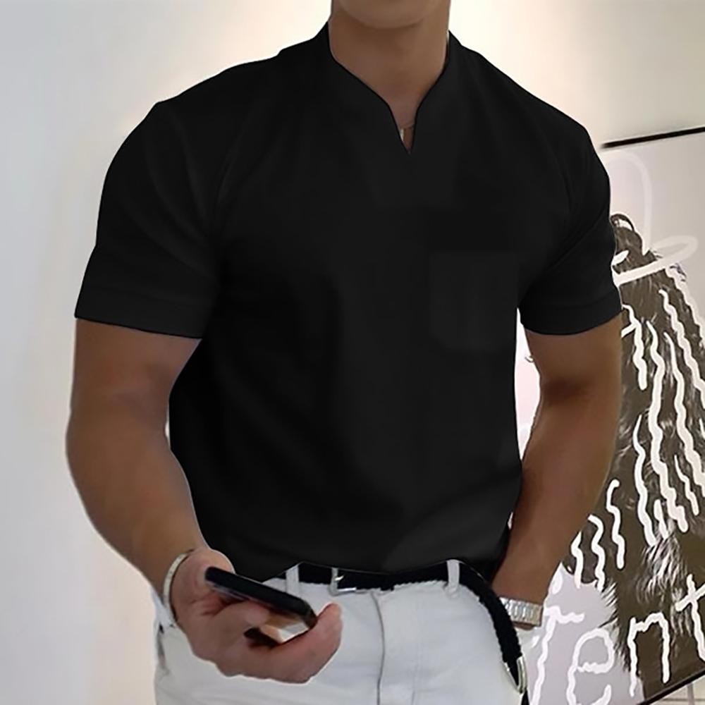 Men's Knit Polo Shirt with Notch Neck and Chest Pocket