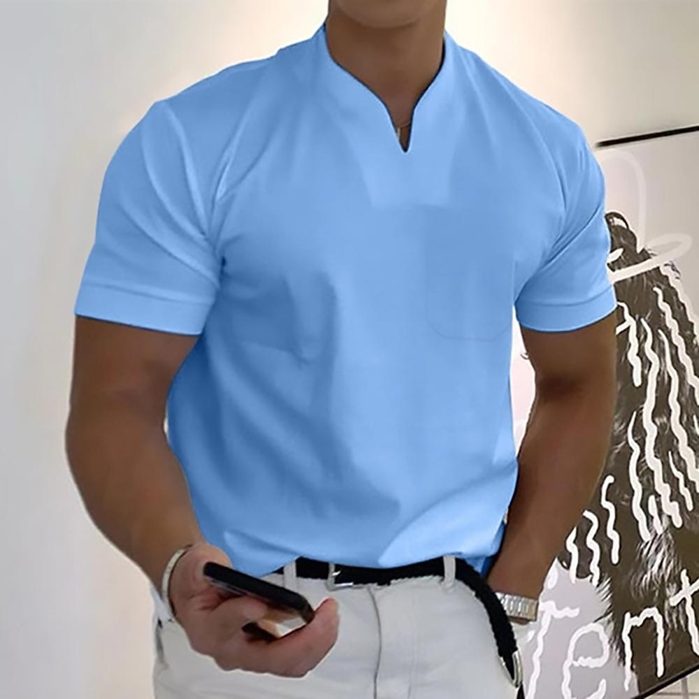 Men's Knit Polo Shirt with Notch Neck and Chest Pocket