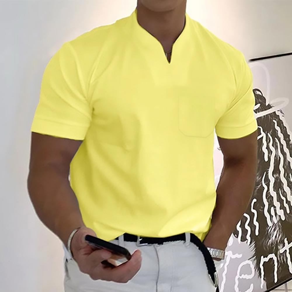 Men's Knit Polo Shirt with Notch Neck and Chest Pocket