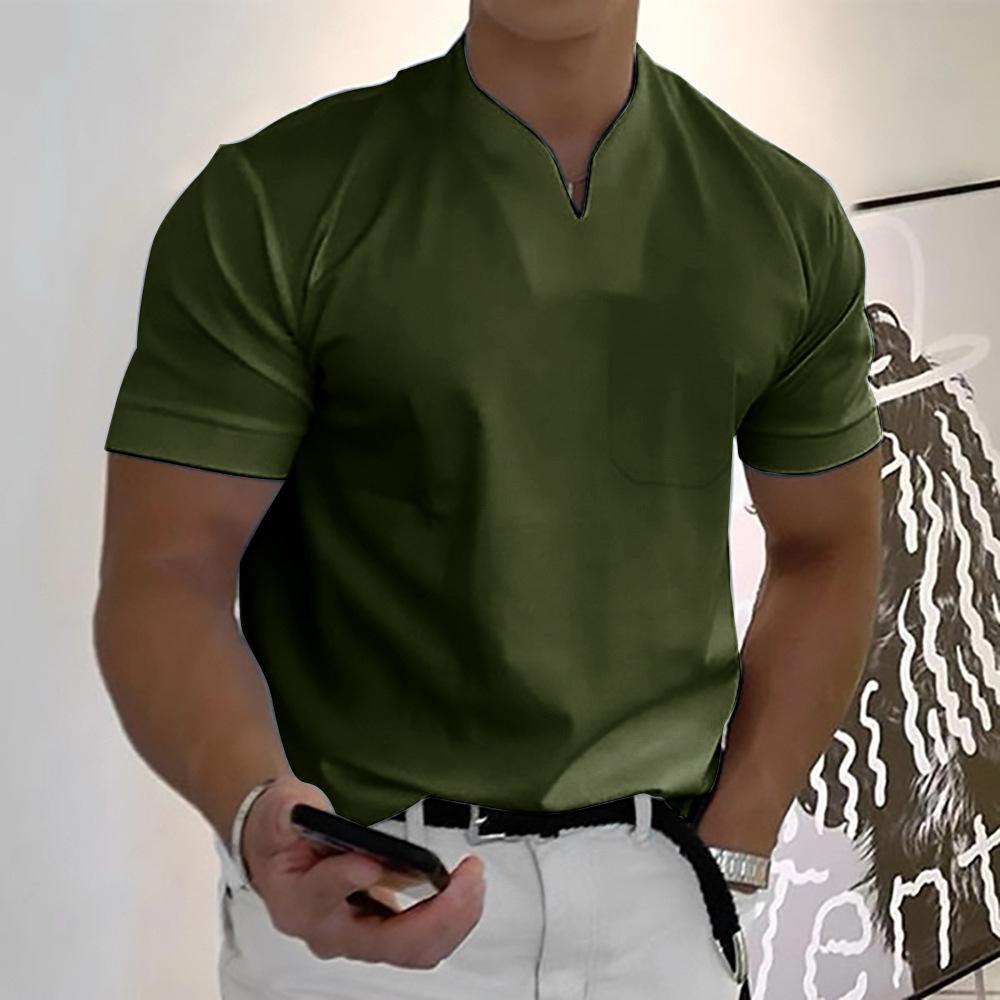 Men's Knit Polo Shirt with Notch Neck and Chest Pocket