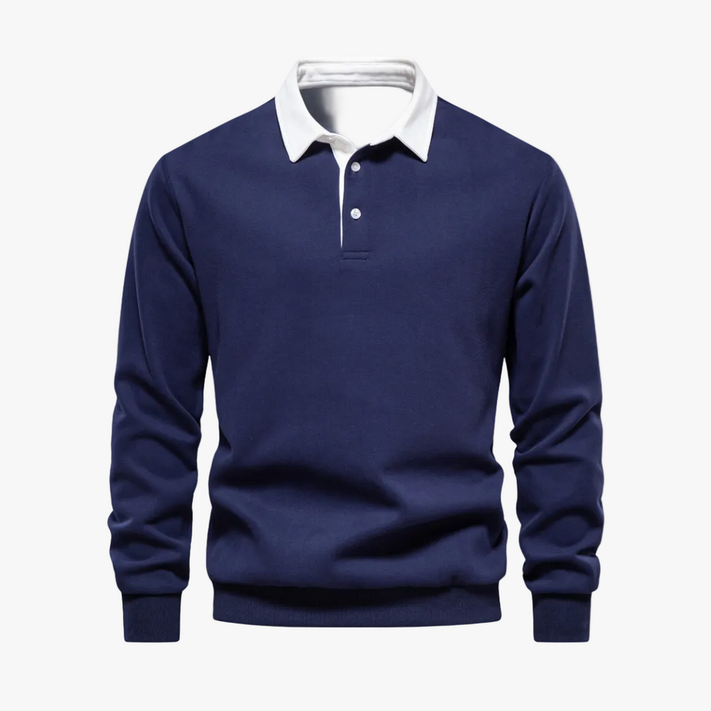 Men's Knit Polo Shirt with Two-Button Placket and Rib Cuffs