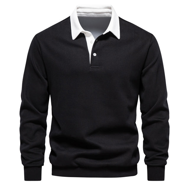 Men's Knit Polo Shirt with Two-Button Placket and Rib Cuffs