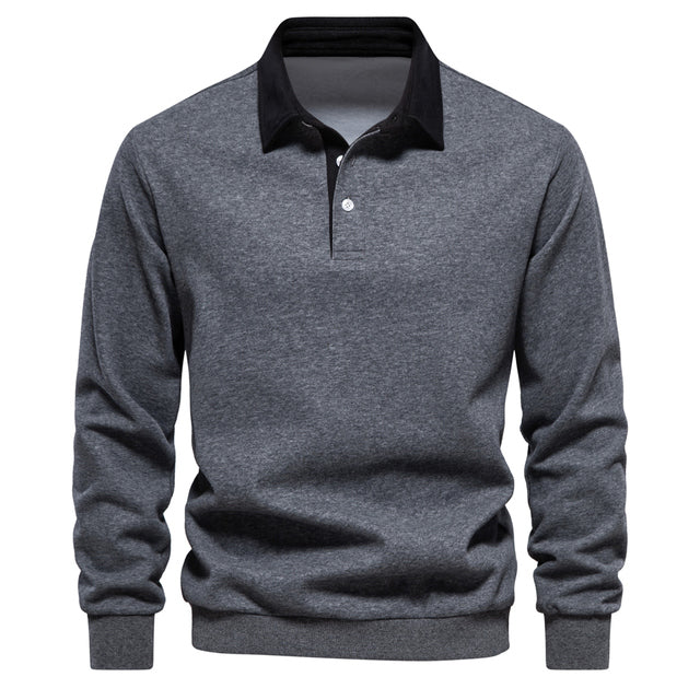 Men's Knit Polo Shirt with Two-Button Placket and Rib Cuffs