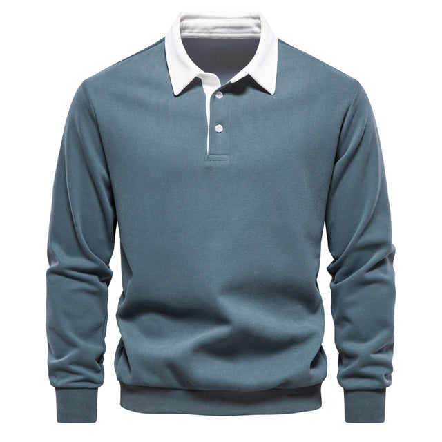 Men's Knit Polo Shirt with Two-Button Placket and Rib Cuffs