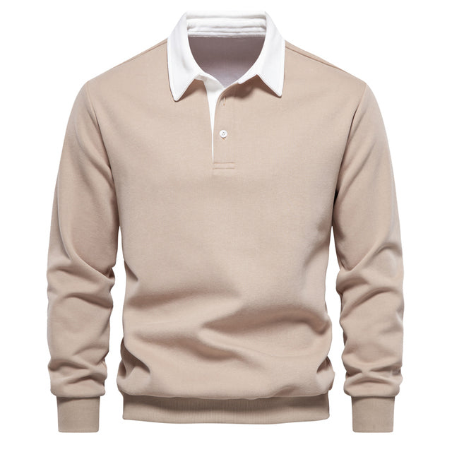 Men's Knit Polo Shirt with Two-Button Placket and Rib Cuffs