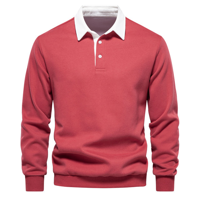 Men's Knit Polo Shirt with Two-Button Placket and Rib Cuffs