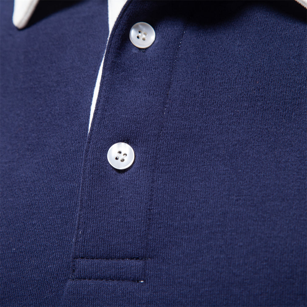 Men's Knit Polo Shirt with Two-Button Placket and Rib Cuffs