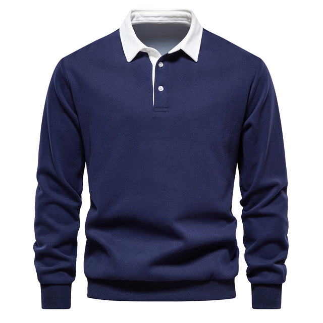 Men's Knit Polo Shirt with Two-Button Placket and Rib Cuffs