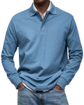 Men's Knit Polo Sweater with Button Placket and Rib Cuffs