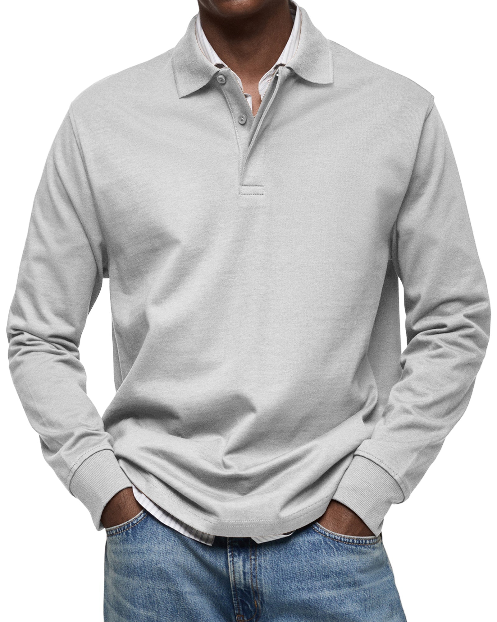 Men's Knit Polo Sweater with Button Placket and Rib Cuffs