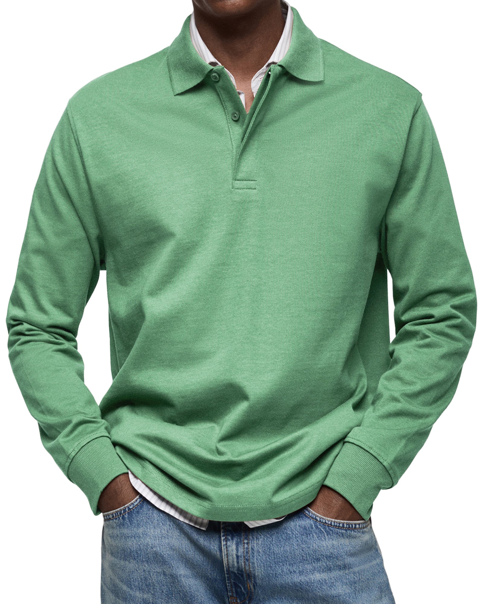 Men's Knit Polo Sweater with Button Placket and Rib Cuffs