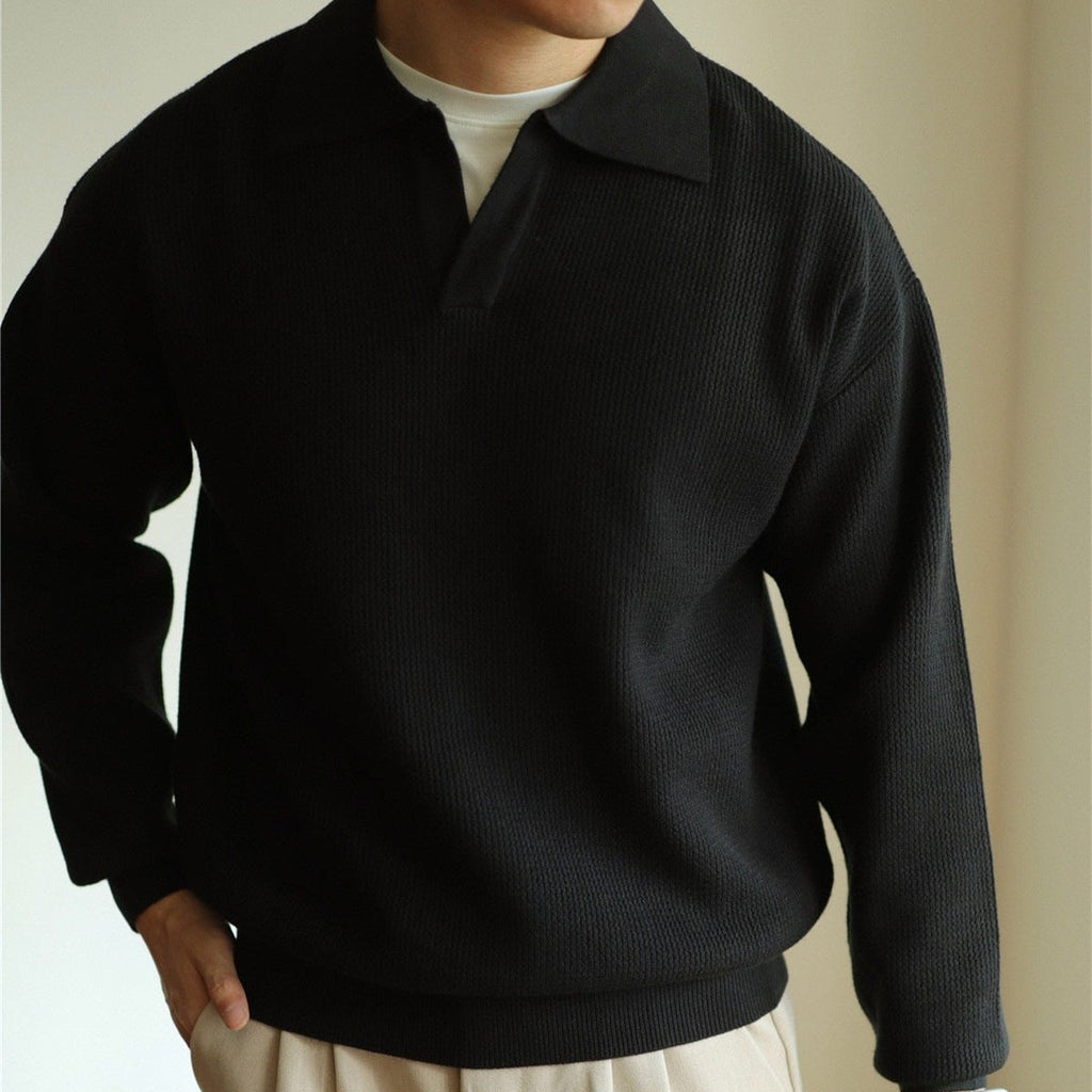 Men's Knit Polyester Polo Shirt with Open Placket and Ribbing