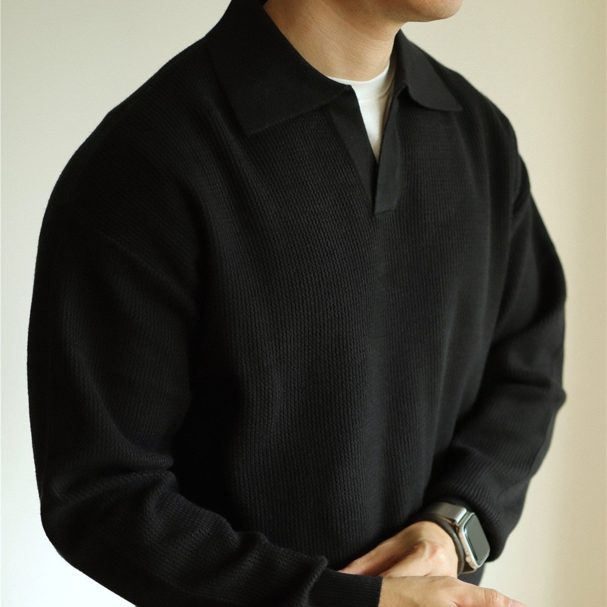 Men's Knit Polyester Polo Shirt with Open Placket and Ribbing