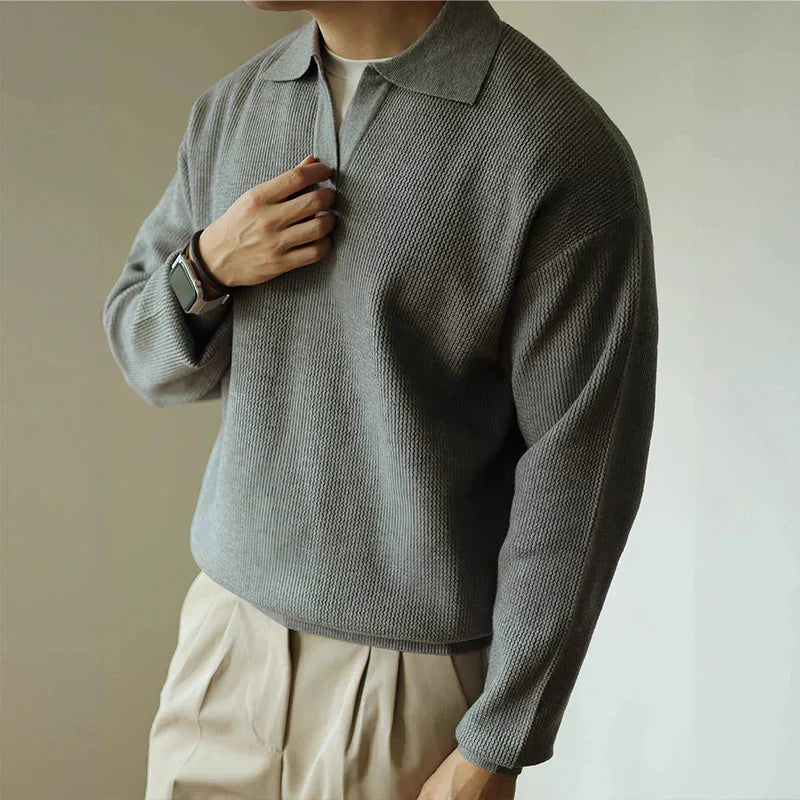 Men's Knit Polyester Polo Shirt with Open Placket and Ribbing