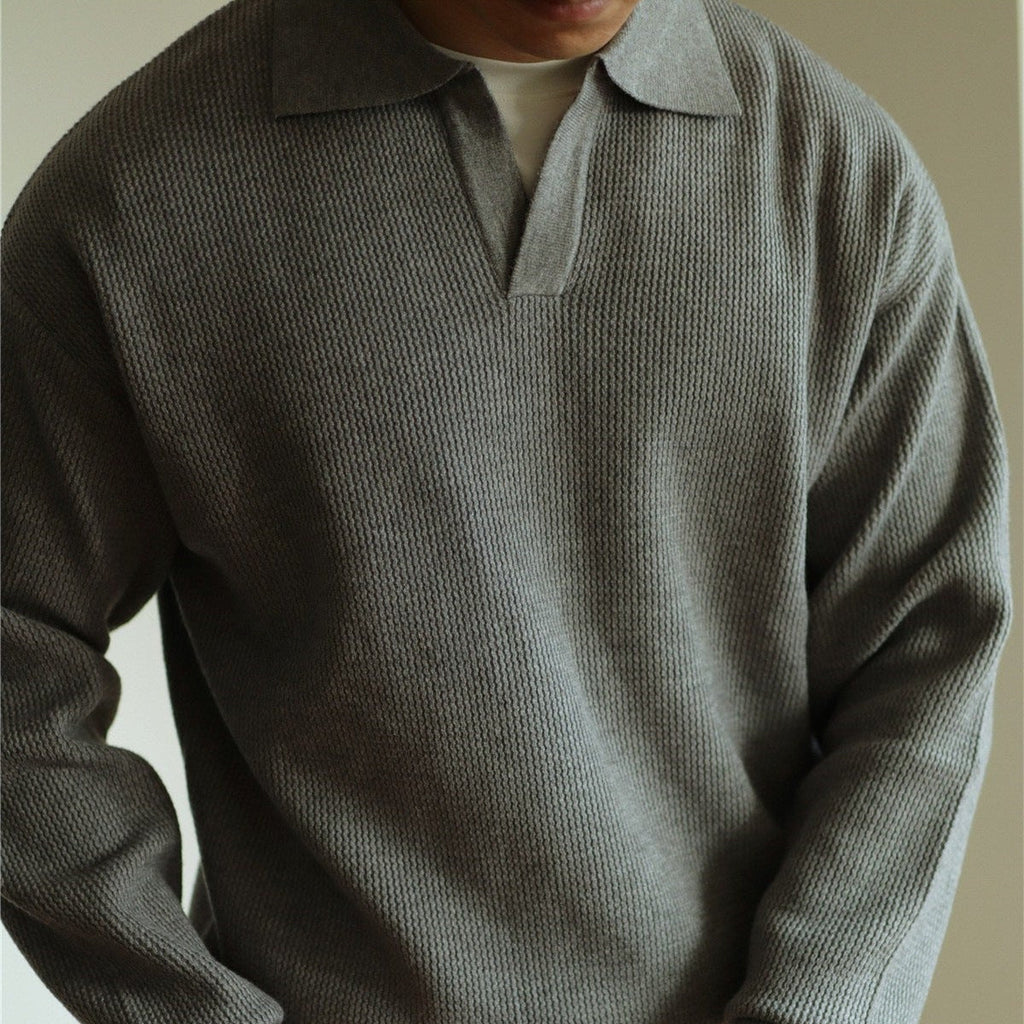 Men's Knit Polyester Polo Shirt with Open Placket and Ribbing