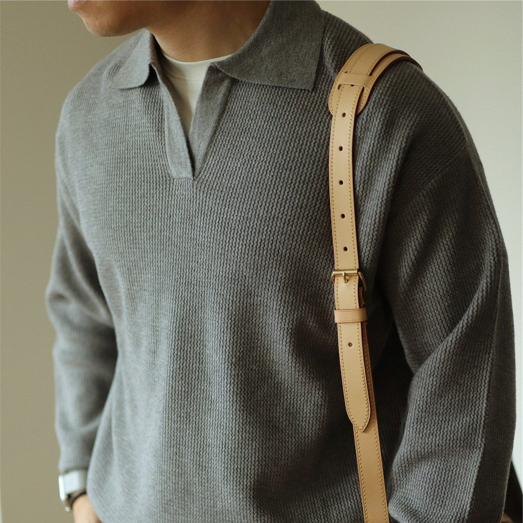 Men's Knit Polyester Polo Shirt with Open Placket and Ribbing