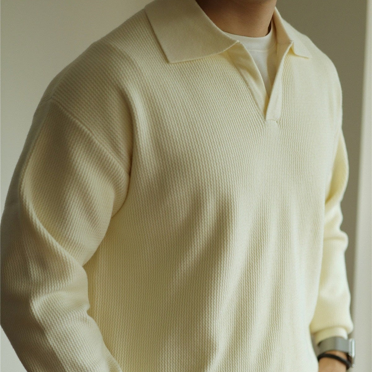 Men's Knit Polyester Polo Shirt with Open Placket and Ribbing