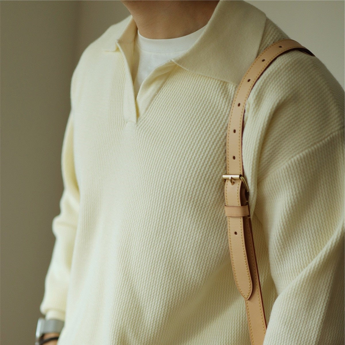 Men's Knit Polyester Polo Shirt with Open Placket and Ribbing