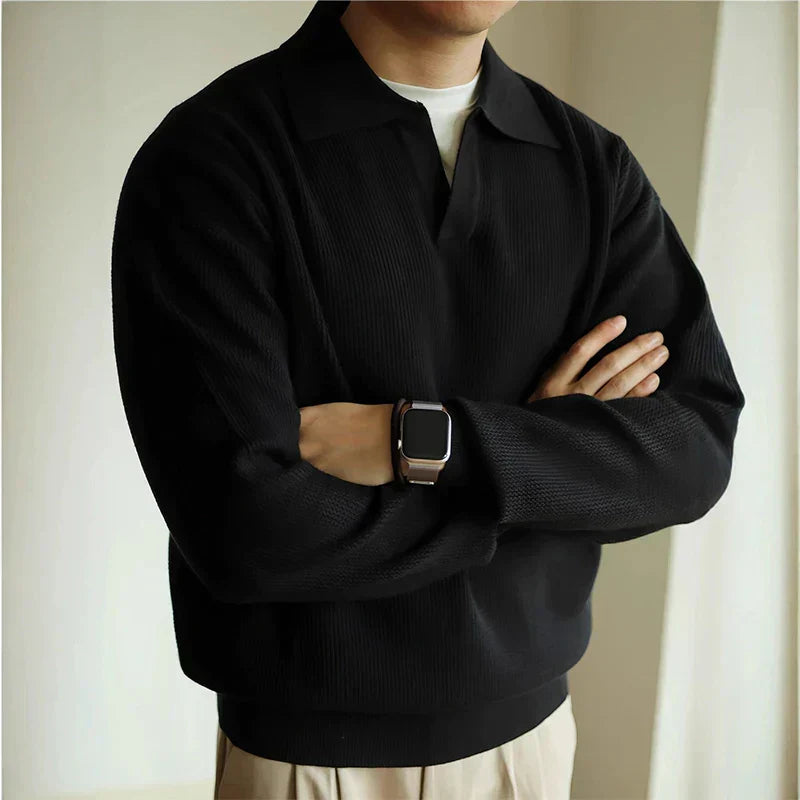 Men's Knit Polyester Polo Shirt with Open Placket and Ribbing