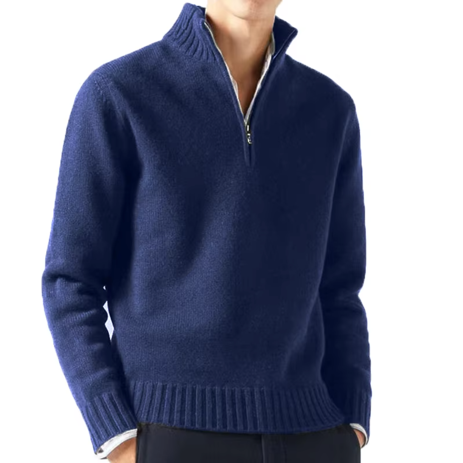 Men's Knit Pullover Sweater with Half-Zip and Stand Collar