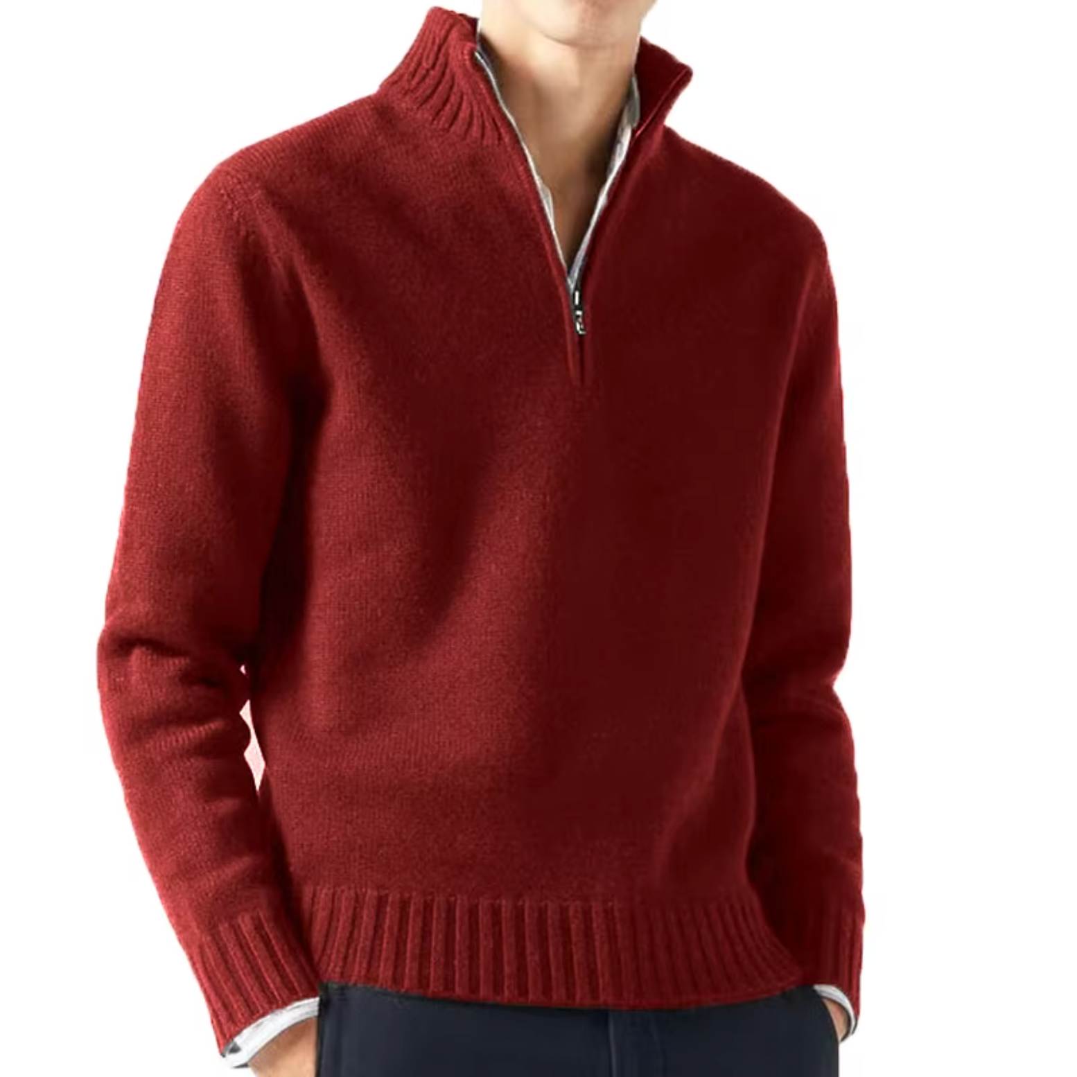 Men's Knit Pullover Sweater with Half-Zip and Stand Collar