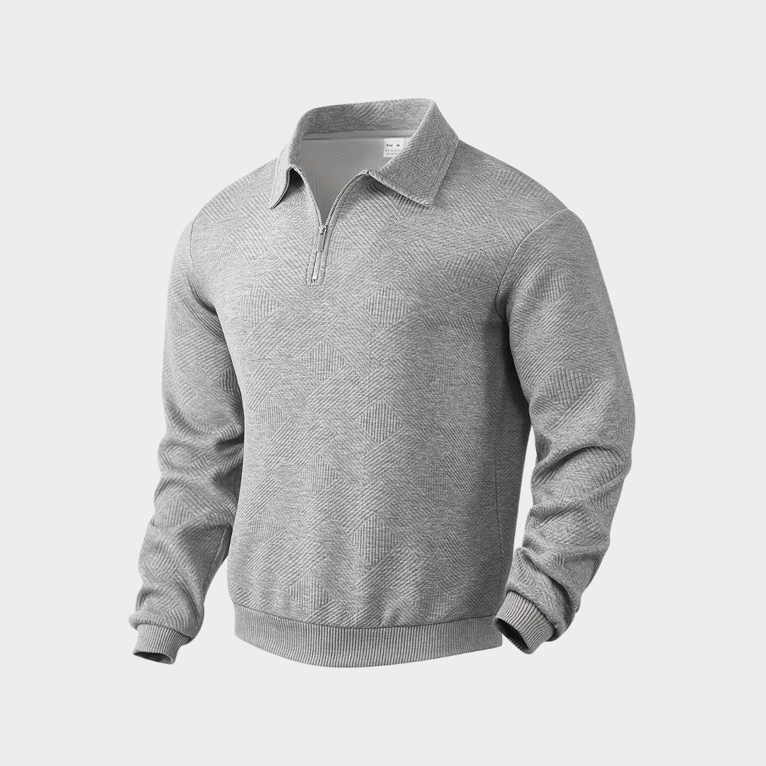 Men's Knit Pullover Sweater with Quarter Zip and Pointed Collar