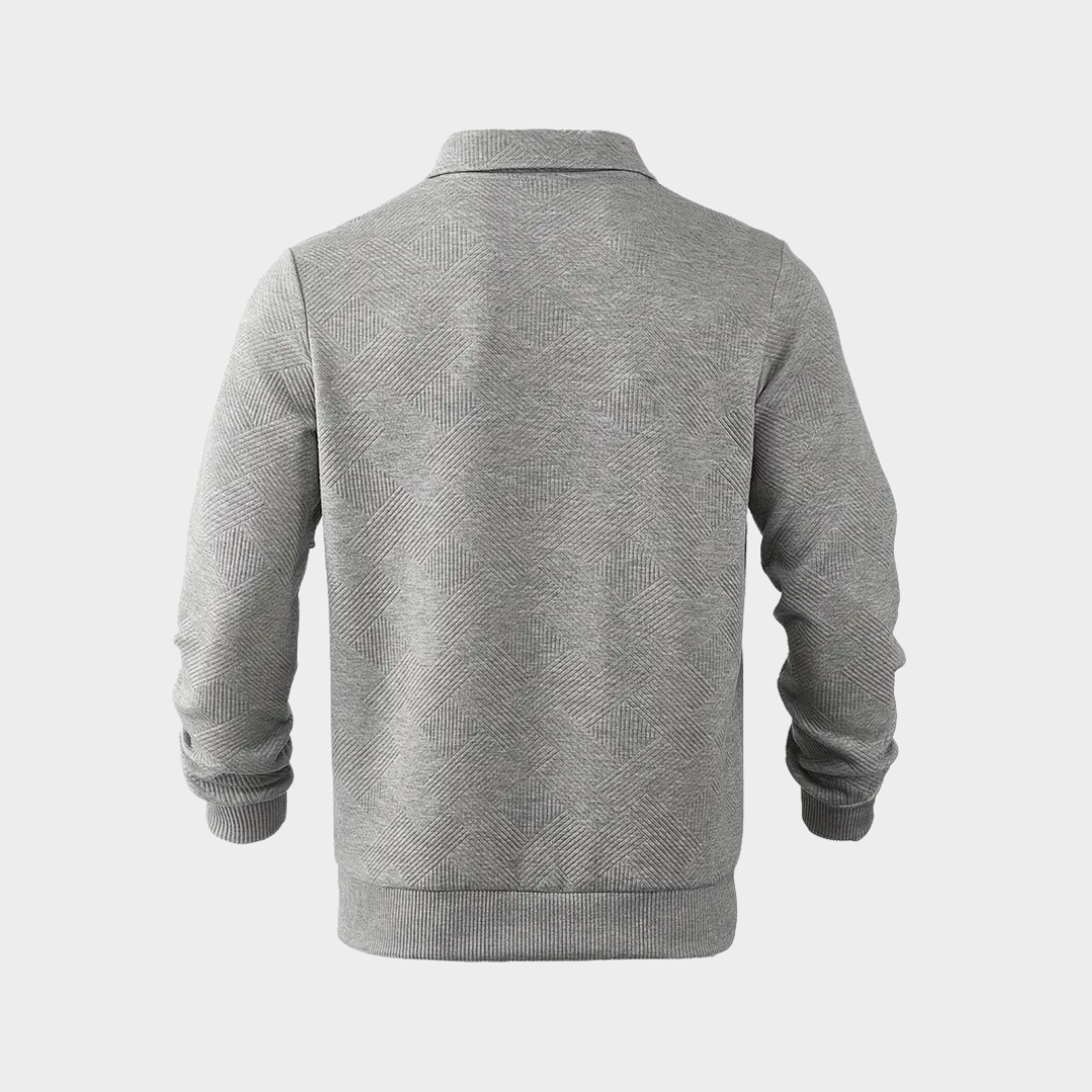 Men's Knit Pullover Sweater with Quarter Zip and Pointed Collar