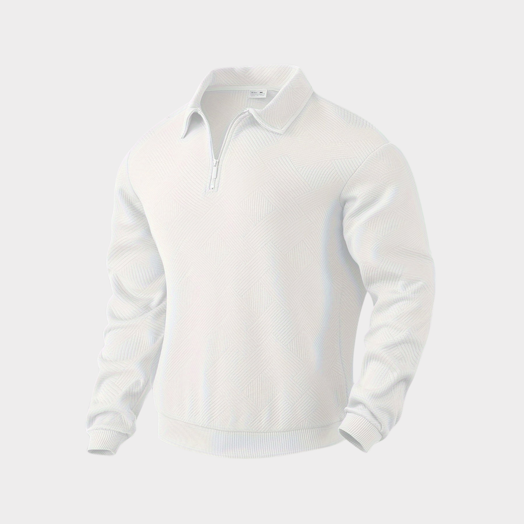 Men's Knit Pullover Sweater with Quarter Zip and Pointed Collar