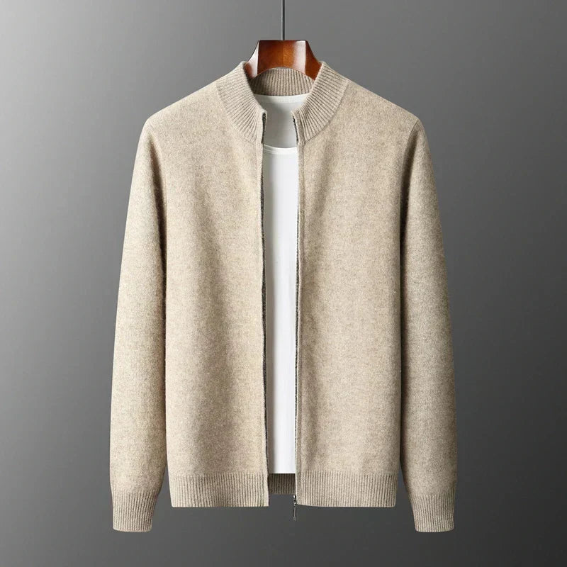 Men's Knit Sweater with Full Zip and Mock Neck
