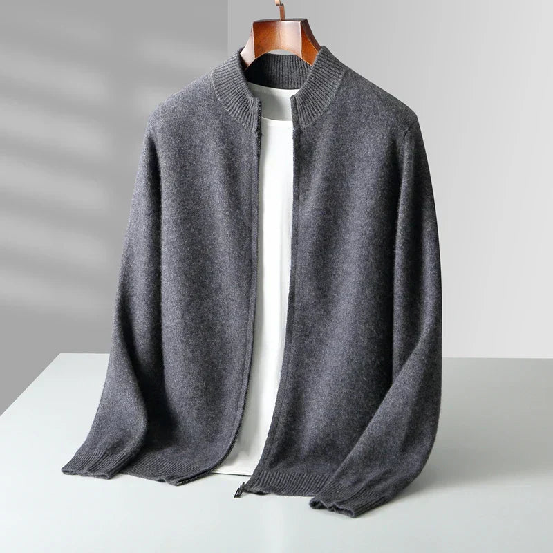 Men's Knit Sweater with Full Zip and Mock Neck