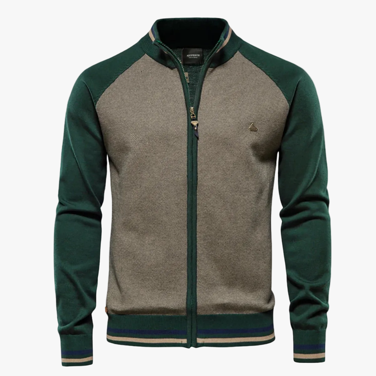 Men's Knit Sweater with Full-Zip Front and Stand Collar