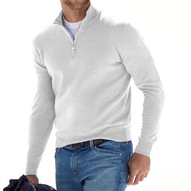 Men's Knit Sweater with Half Zip and Mock Neck
