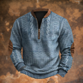 Men's Knit Sweater with Quarter Zip and Pattern Panels