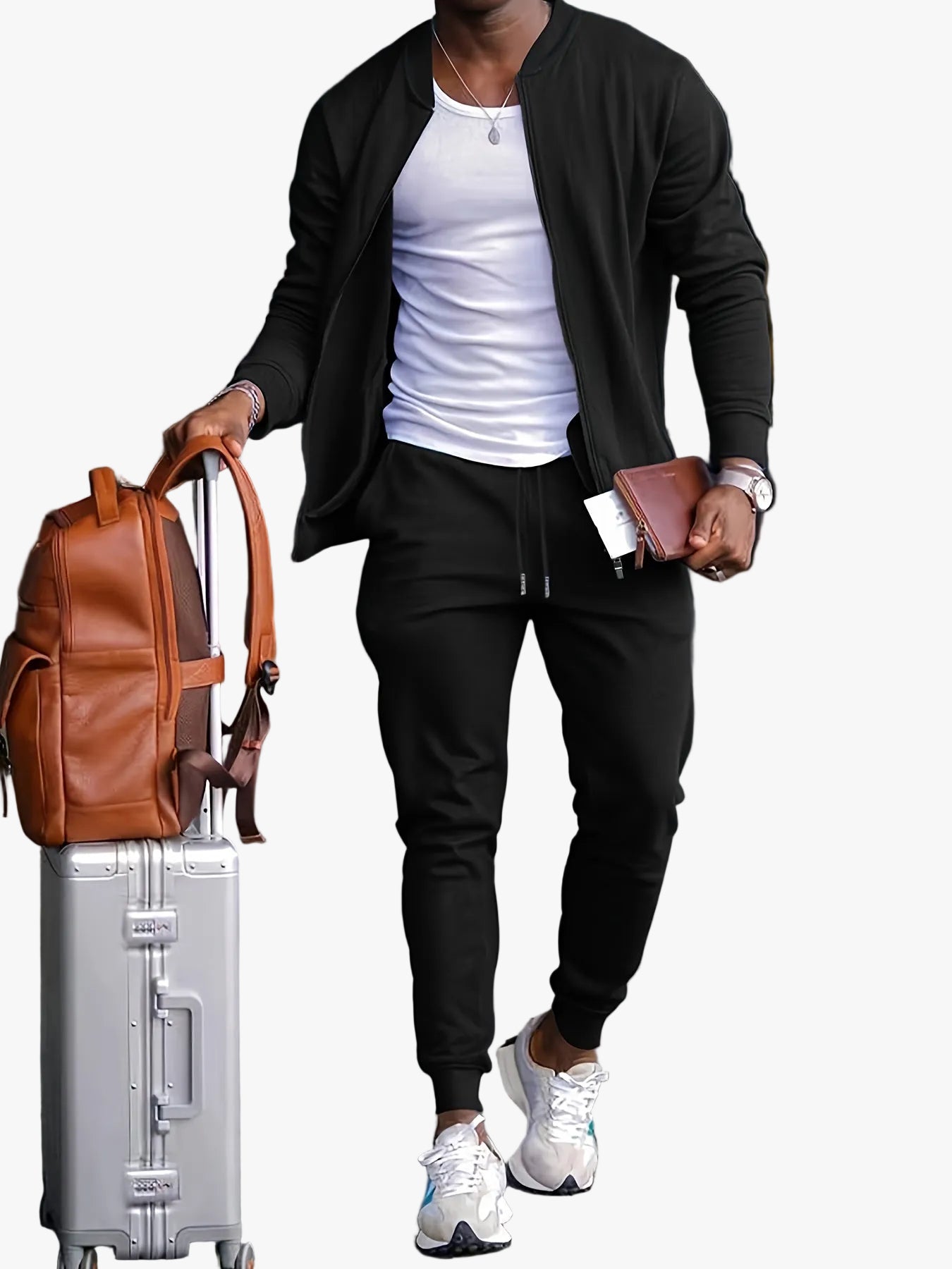 Men's Knit Tracksuit Set with Zip Jacket and Drawstring Joggers