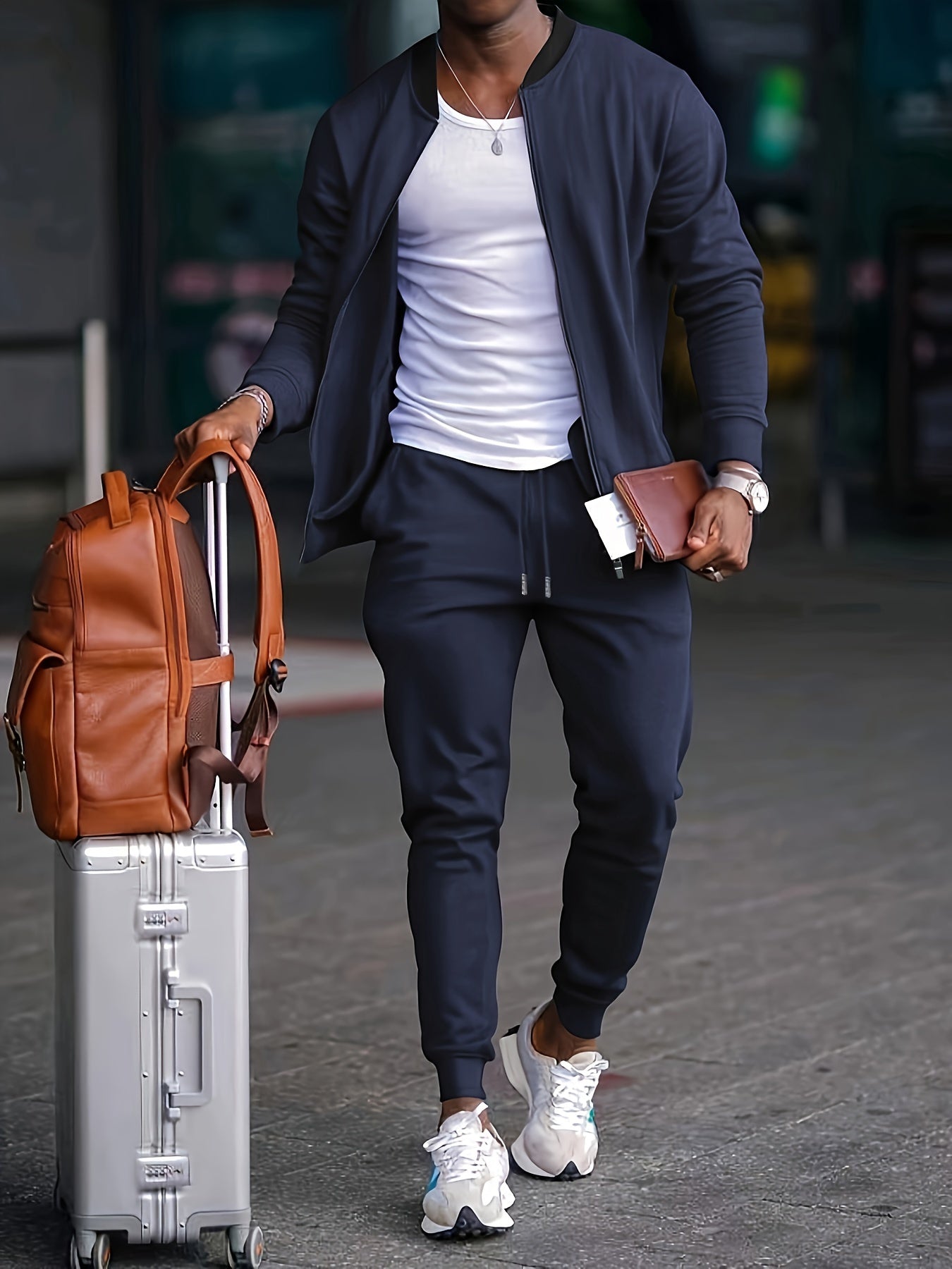 Men's Knit Tracksuit Set with Zip Jacket and Drawstring Joggers