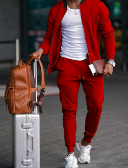 Men's Knit Tracksuit Set with Zip Jacket and Drawstring Joggers
