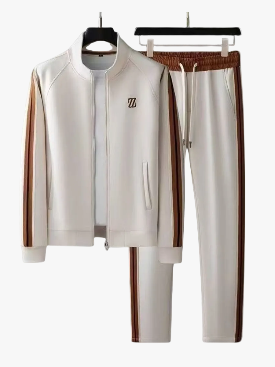 Men's Knit Tracksuit Set with Zip Jacket and Side Stripes