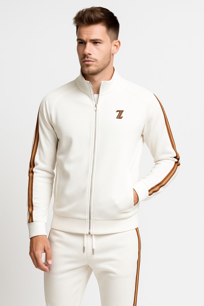 Men's Knit Tracksuit Set with Zip Jacket and Side Stripes