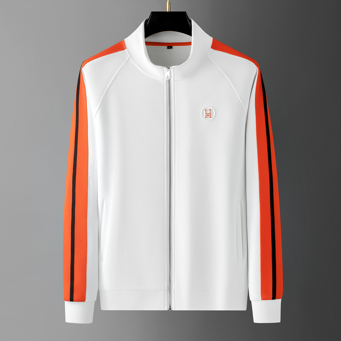 Men's Knit Tracksuit Set with Zip Jacket and Stripe Trim