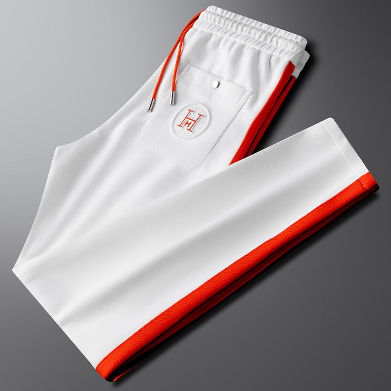 Men's Knit Tracksuit Set with Zip Jacket and Stripe Trim