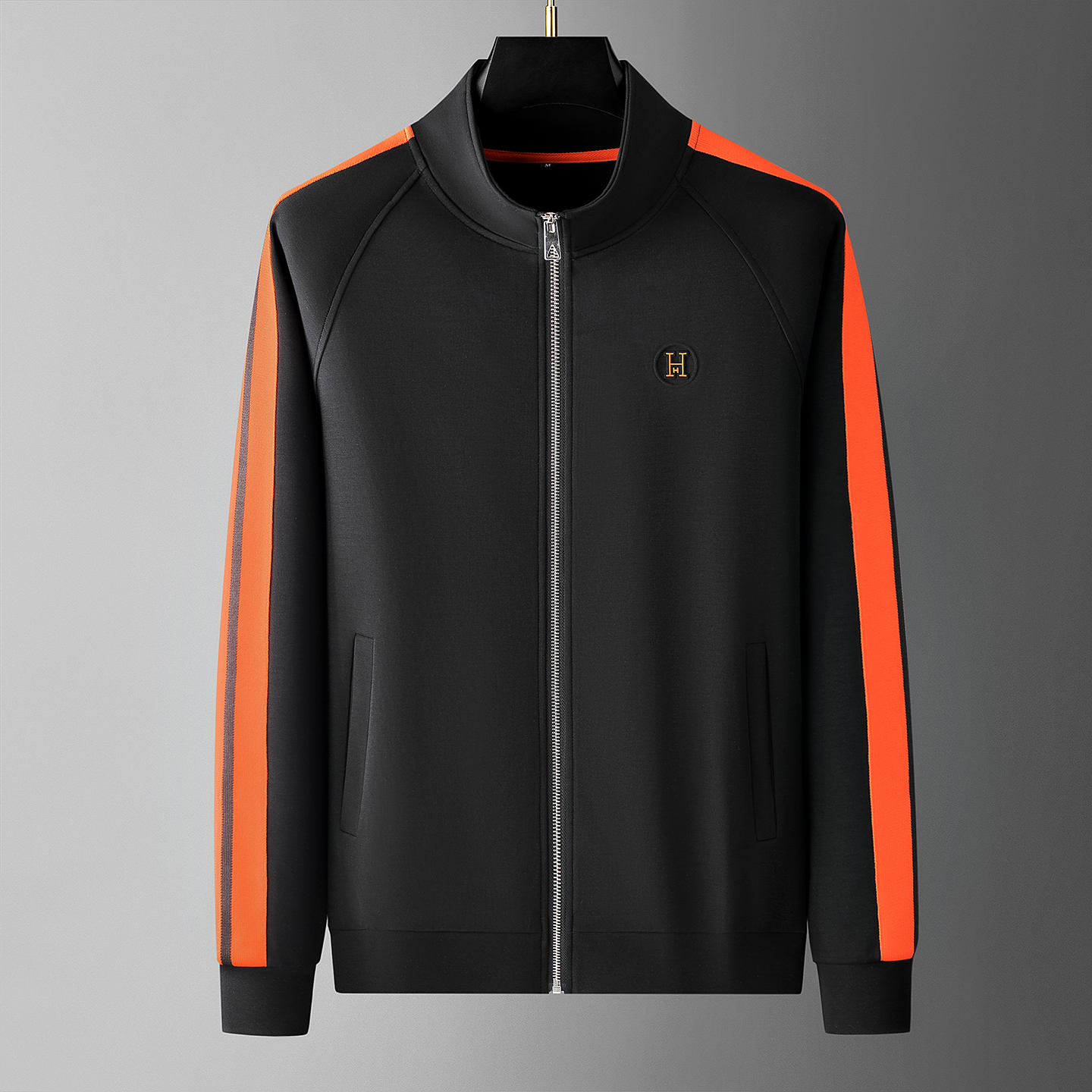 Men's Knit Tracksuit Set with Zip Jacket and Stripe Trim