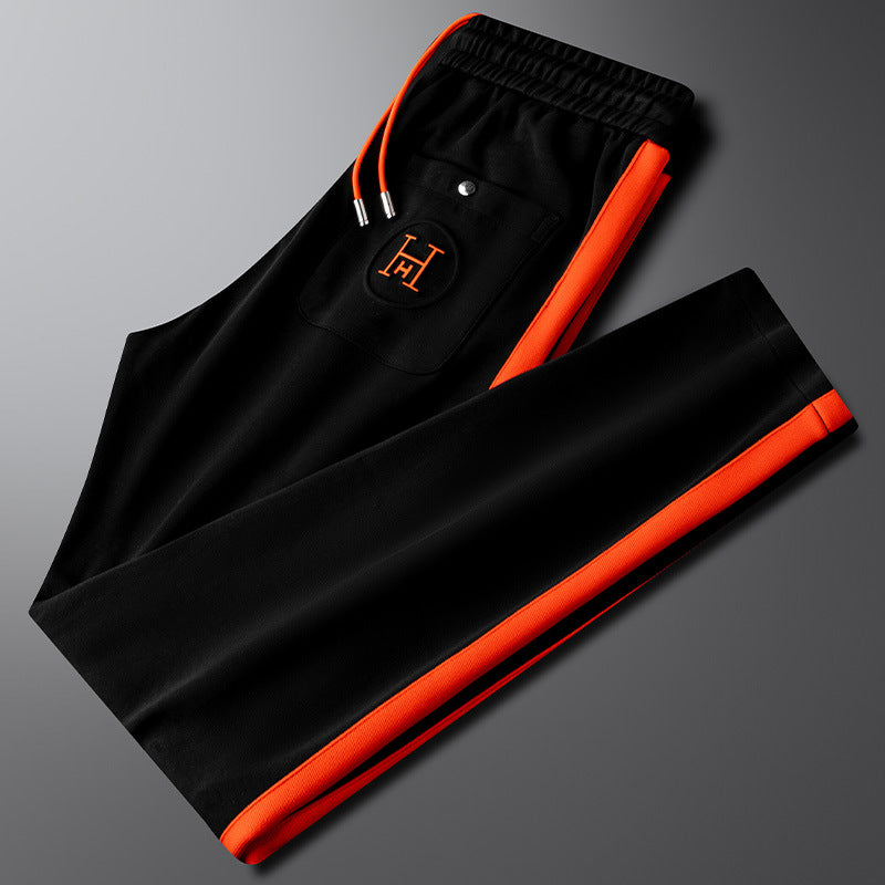 Men's Knit Tracksuit Set with Zip Jacket and Stripe Trim