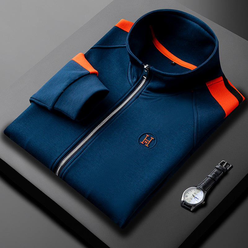 Men's Knit Tracksuit Set with Zip Jacket and Stripe Trim