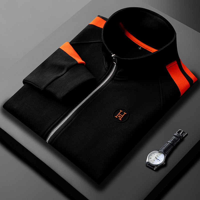 Men's Knit Tracksuit Set with Zip Jacket and Stripe Trim