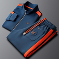 Men's Knit Tracksuit Set with Zip Jacket and Stripe Trim