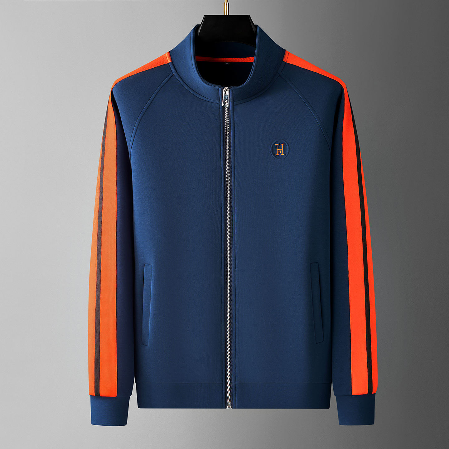 Men's Knit Tracksuit Set with Zip Jacket and Stripe Trim